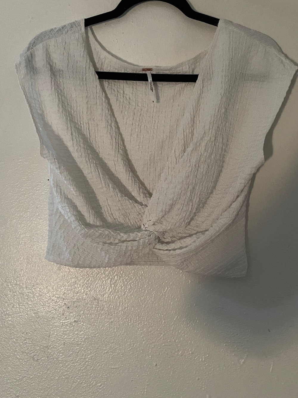 Free People Zoe Twist Front Crop Top Ivory Crinkle Gauze Plunge Neck S